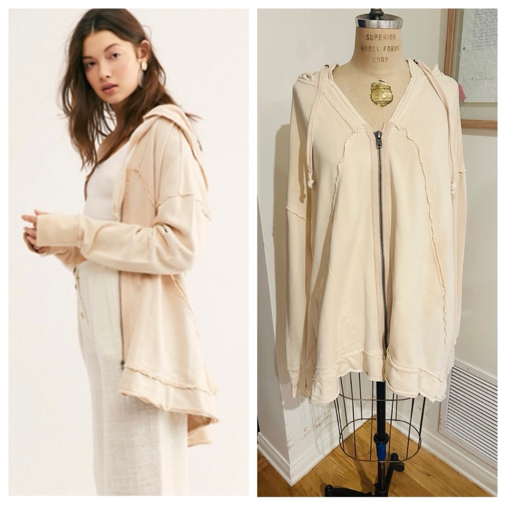 Free People Rowan Cardi Zip Hoodie in Ecru, Large